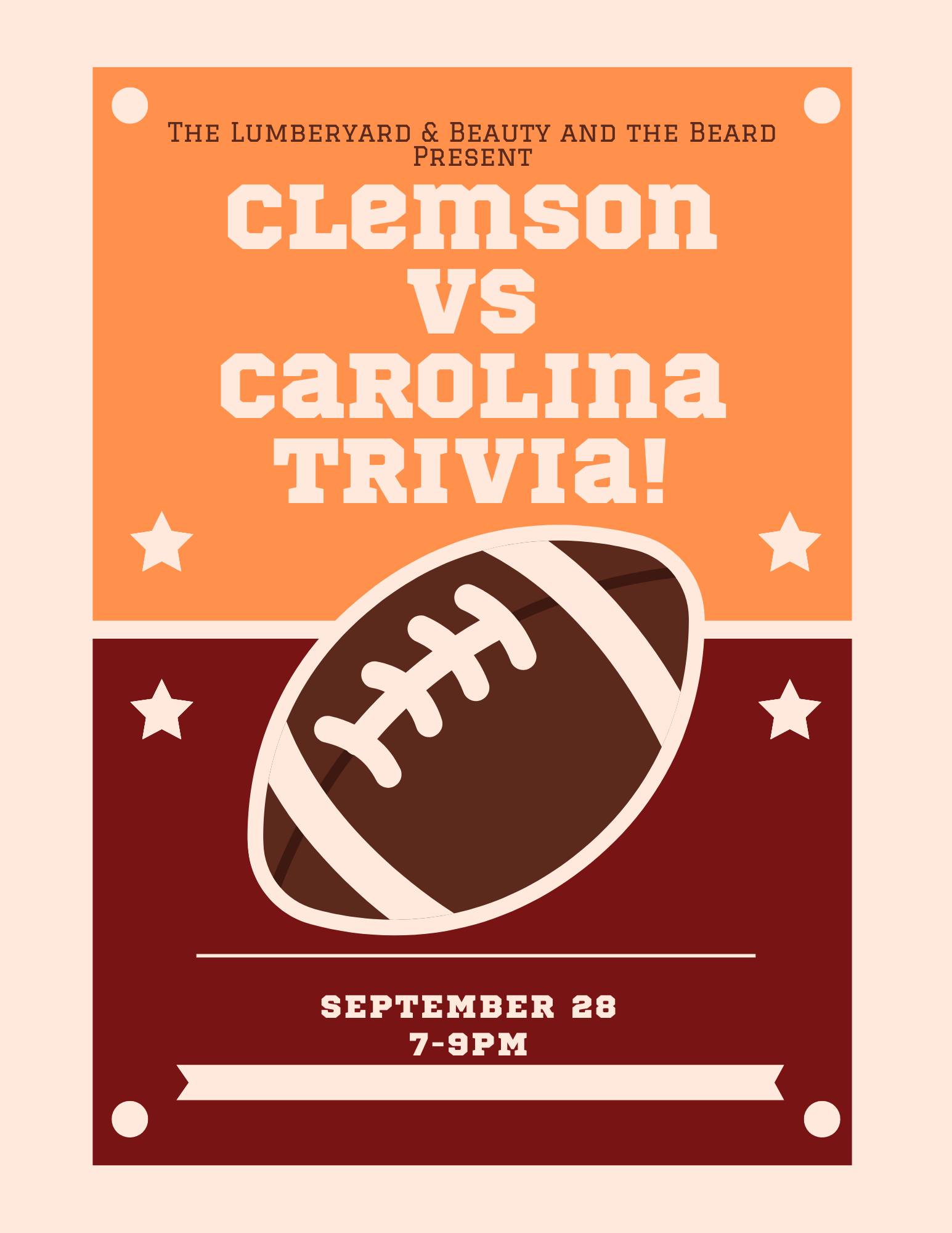 🏈🐾 Calling All Rivalry Fans! Clemson vs. Carolina Trivia Night 🐔🐅